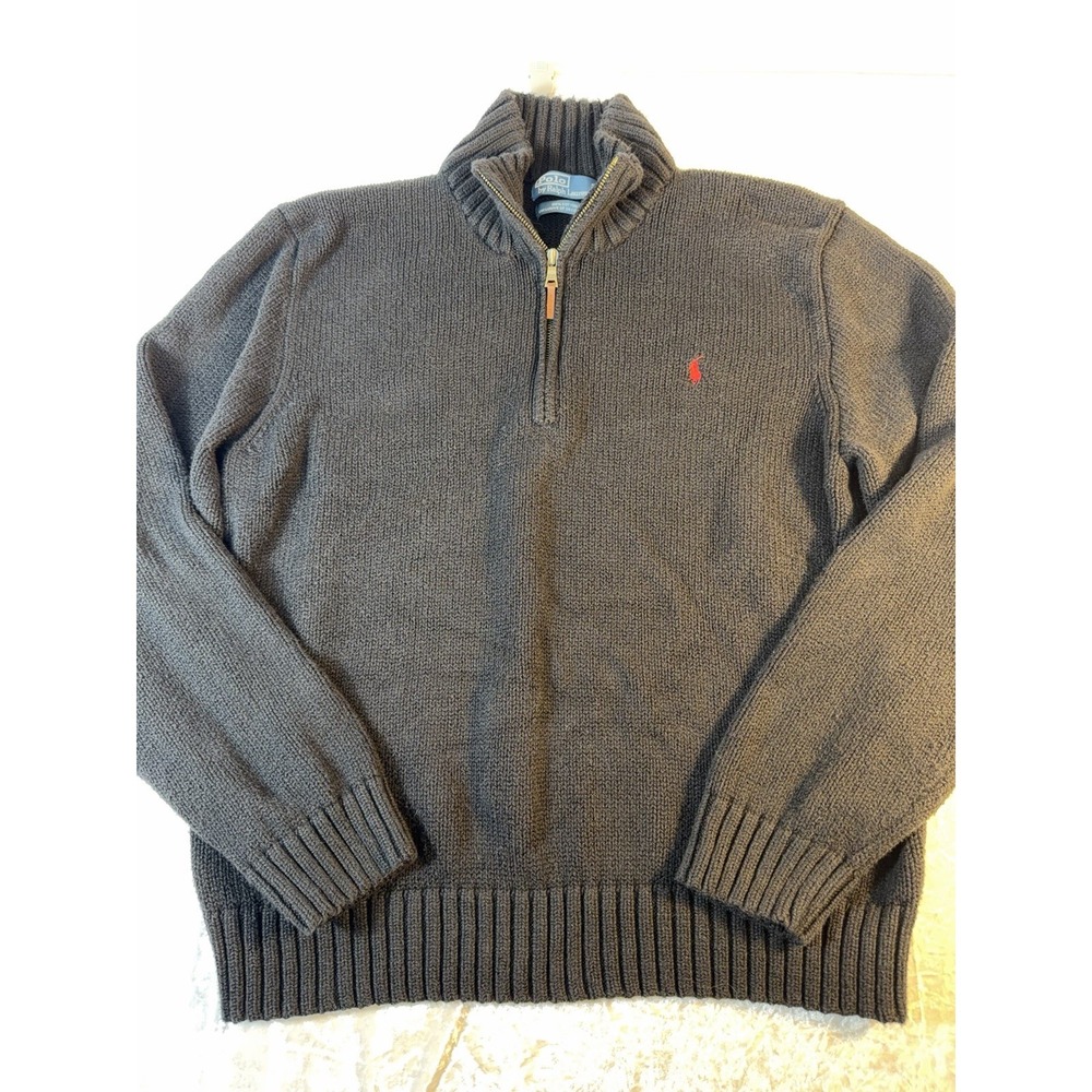 Polo Ralph Lauren Men XXL Black Quarter Zip Sweater Cotton Red Pony Pullover